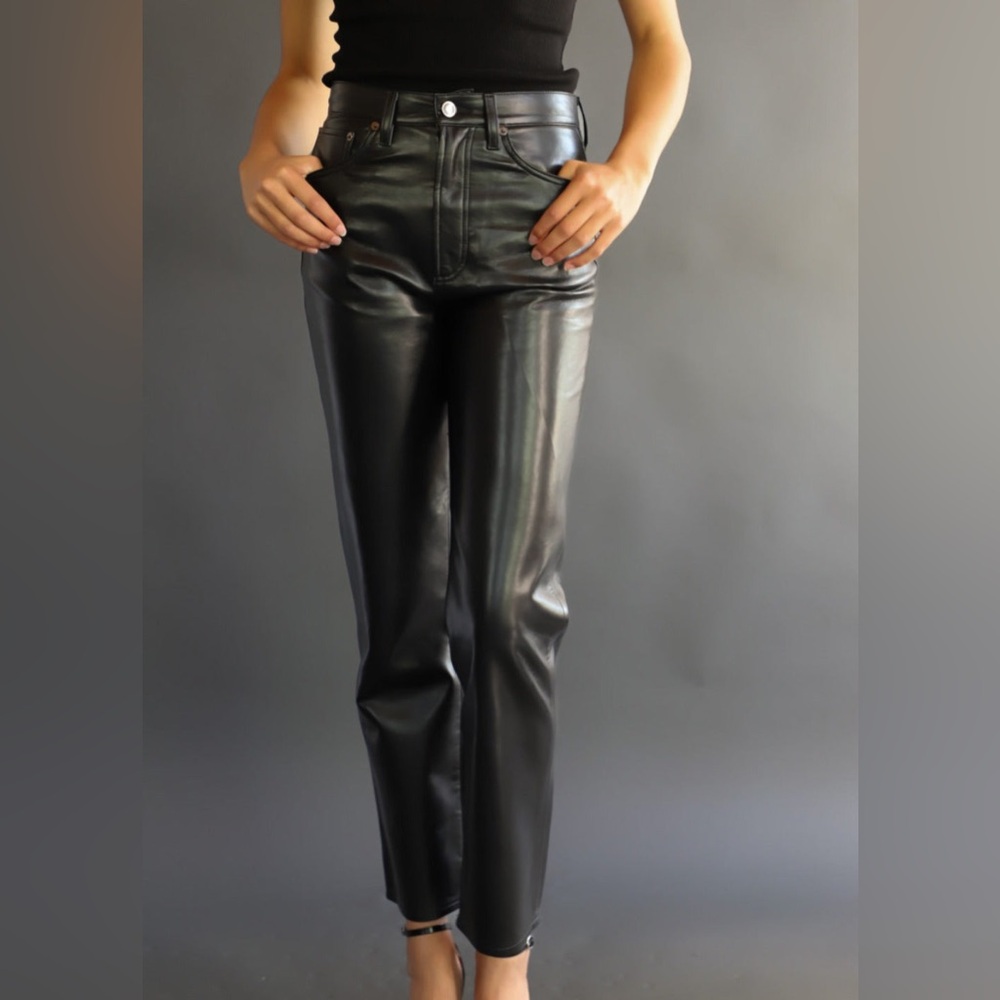 AGOLDE‼️💯Leather Sleek Black Straight Leg Jeans